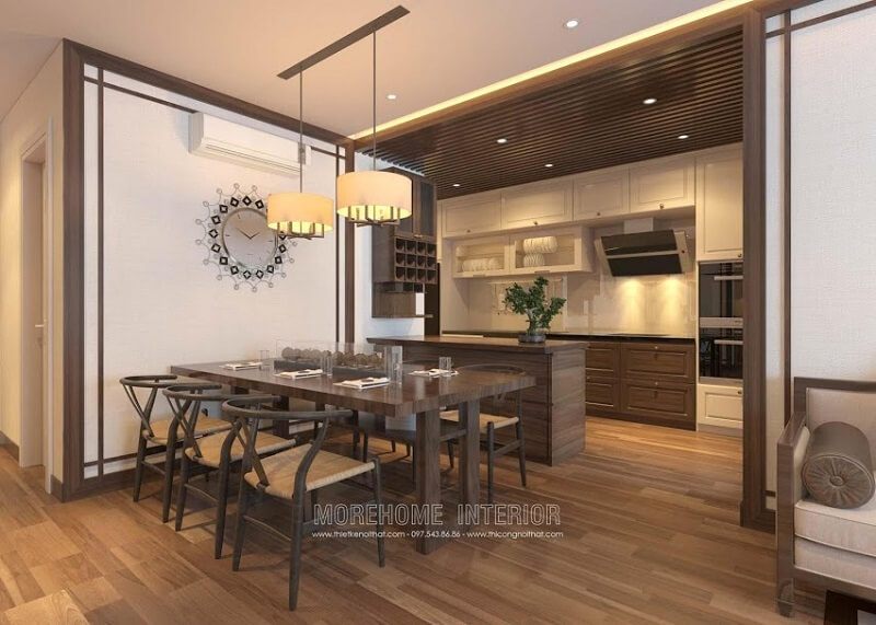 Bộ bàn ăn gỗ 6 ghế với kiểu dáng đơn giản nhưng không kém phần tinh tế sang trọng