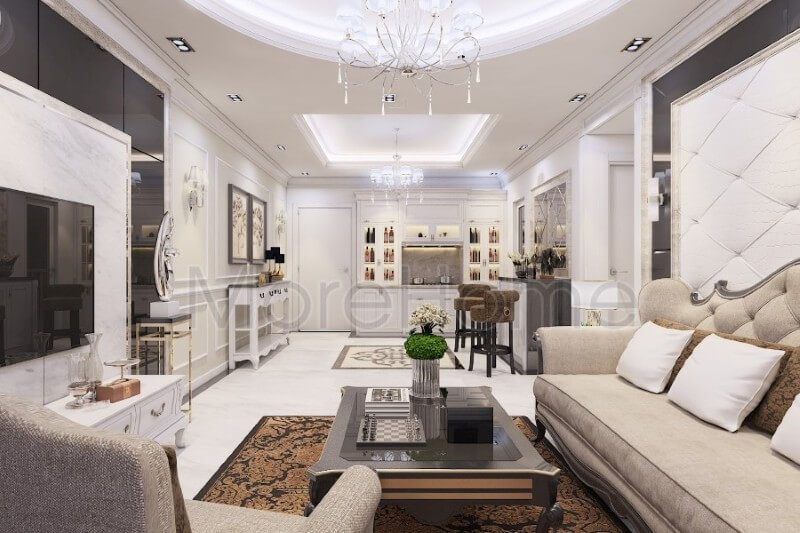Đá ốp tường nhân tạo cao cấp được gia chủ lựa chọn cho không gian tiếp khách thêm sang trọng và ấn tượng hơn