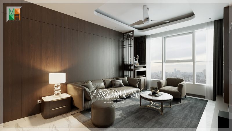 Đôn sofa tròn bọc da hiện đại tô điểm thẩm mỹ cho không gian.