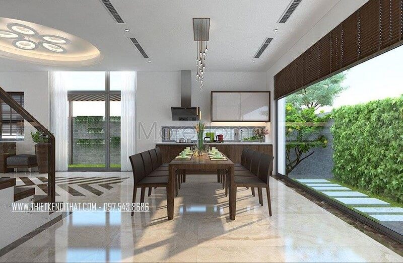 Thiết kế nội thất biệt thự đẹp với bộ bàn ăn độc đáo mang đến không gian phòng ăn lí tưởng độc đáo